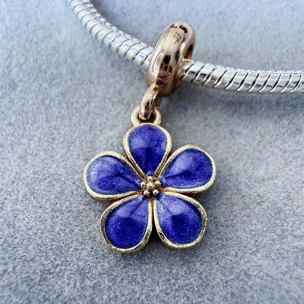 Purple Pansy Flower Dangle Charm fits PANDORA - Picture 2 of 7